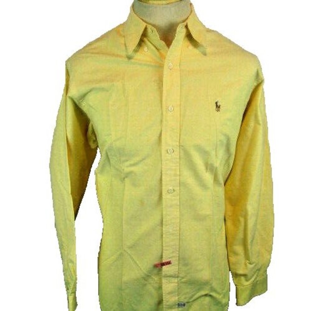 Mens Polo Ralph Lauren Yellow Cotton LS Casual Shirt sz 16.5x35